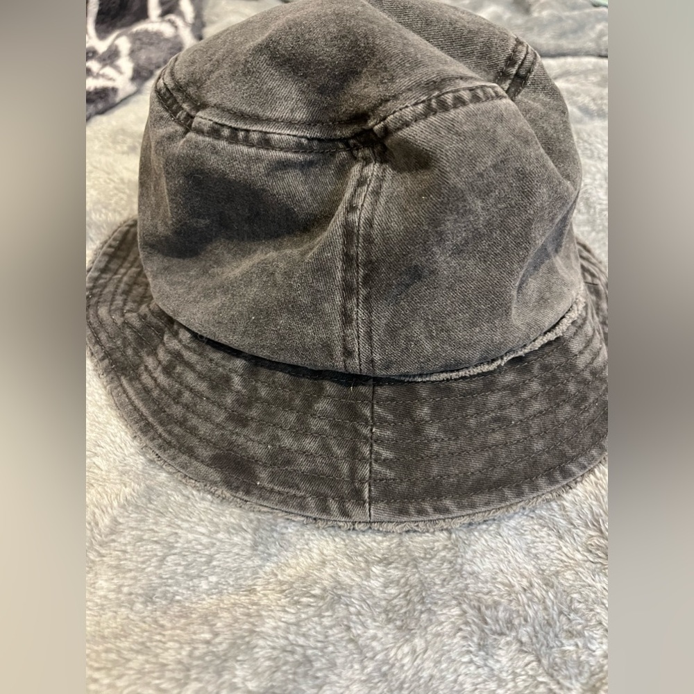 Grey distressed denim bucket hat